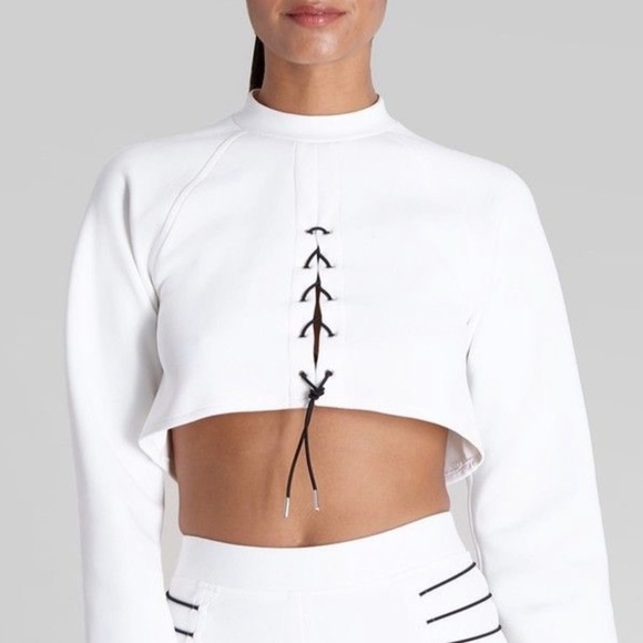 Cushnie Long Sleeve Mock Neck Lace Up Crop Top